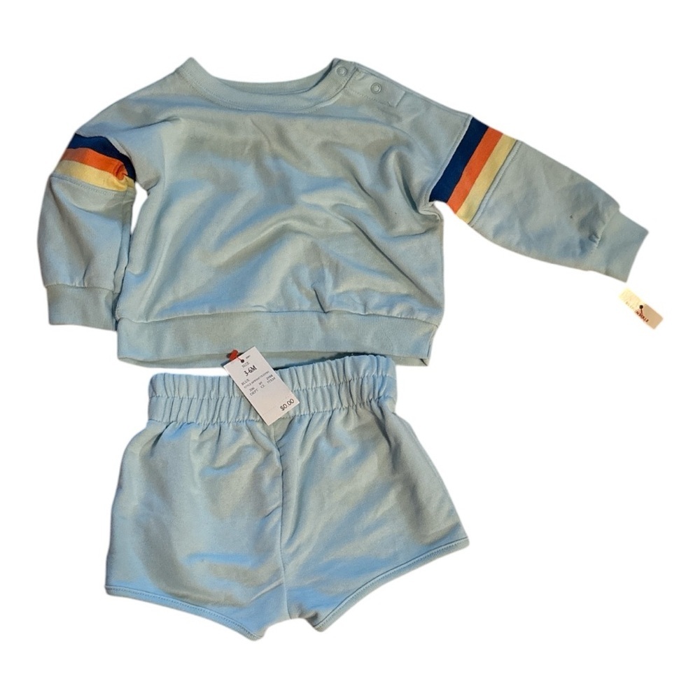 Sweatshirt Blue and Shorts Set with Striped Sleeve NWT 3/6 M Baby Trendy - Picture 1 of 2